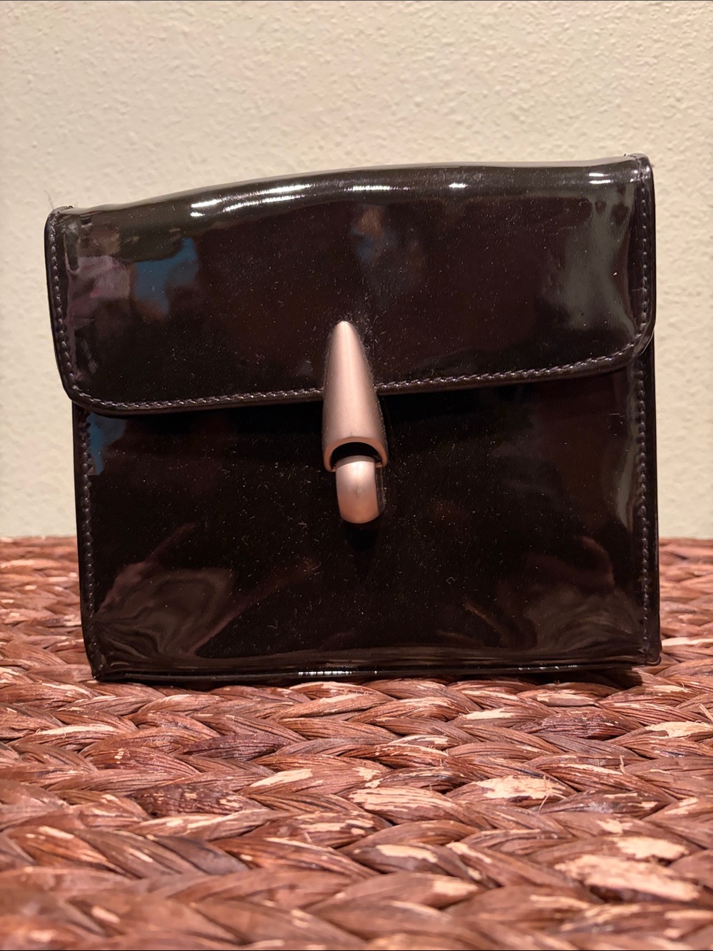 Charles David Black Patent Clutch with Rose-Gold Tone Clasp